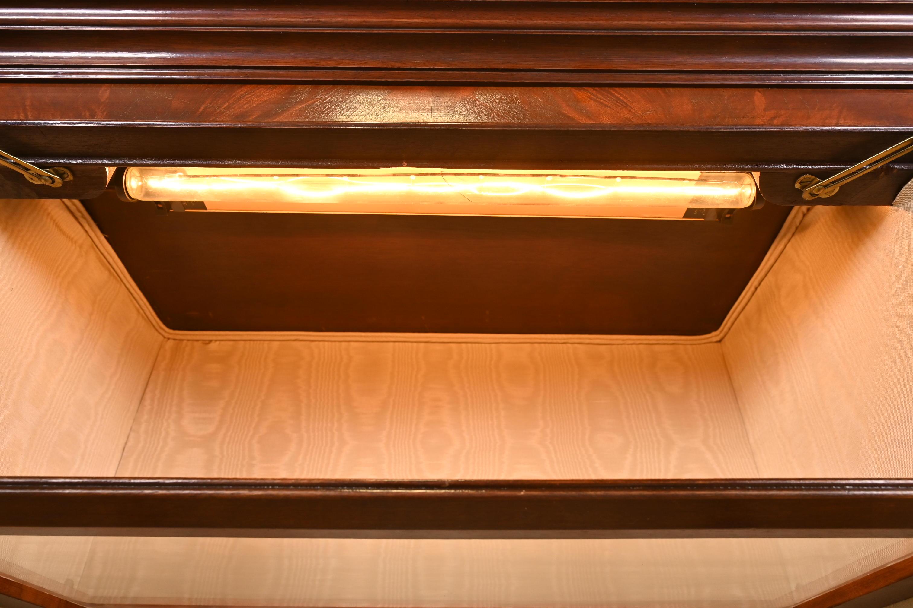 Charak Furniture Georgian Carved Flame Mahogany Lighted Breakfront Bookcase 4