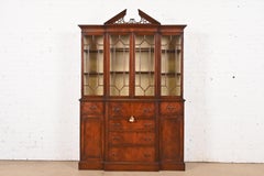 Charak Furniture Georgian Carved Flame Mahogany Lighted Breakfront Bookcase