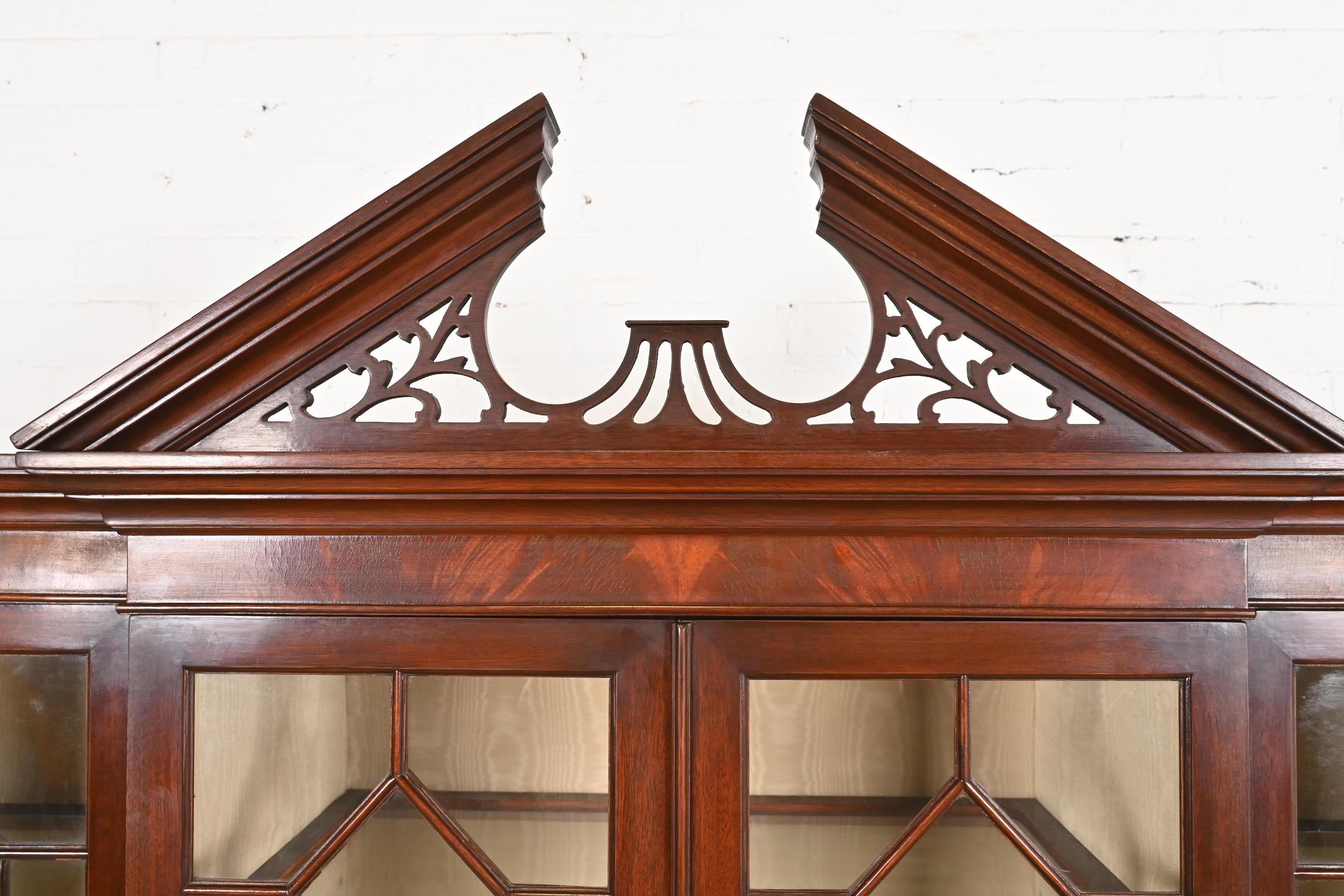 Charak Furniture Georgian Carved Flame Mahogany Lighted Breakfront Bookcase 3