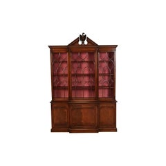 Charak Furniture Georgian Flame Mahogany Breakfront Bookcase Cabinet, 1940s