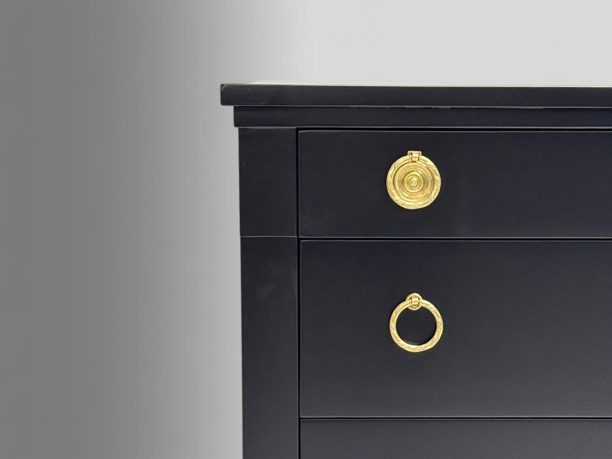 Mid-20th Century Charak, Hollywood Regency Style, Dresser, Black Painted Wood, Brass, USA, 1962 For Sale