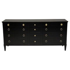 Charak, Hollywood Regency Style, Dresser, Black Painted Wood, Brass, USA, 1962