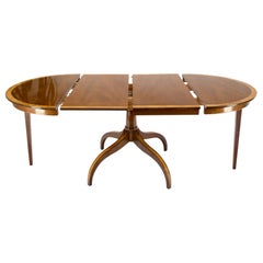 Charak Lacquered Mahogany Banded Round Dining Table w/ 2 Leaves Inlaid Legs Mint