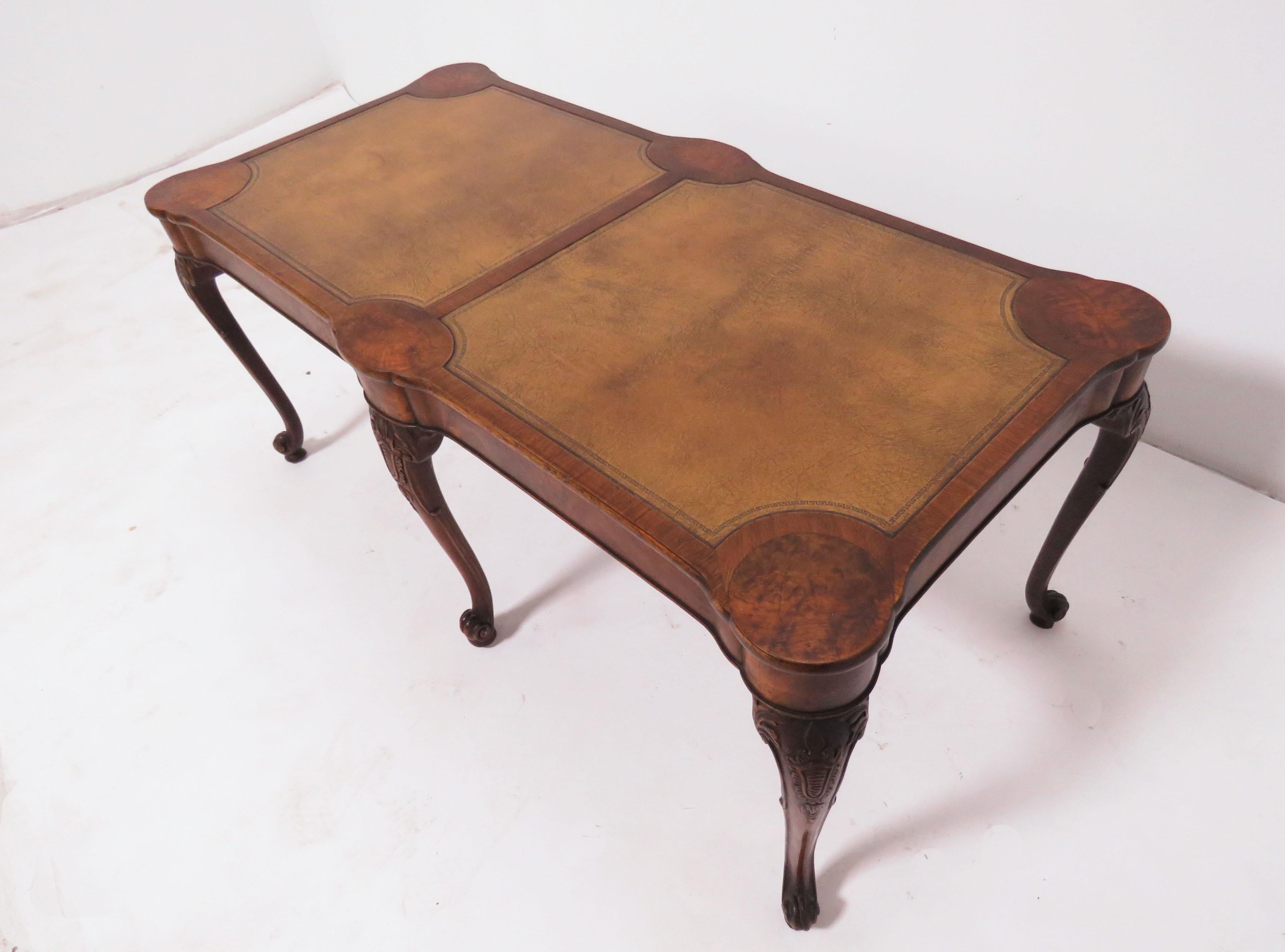 Charak Leather Topped Coffee Table in the Georgian Style, Dated 1937 In Good Condition In Peabody, MA