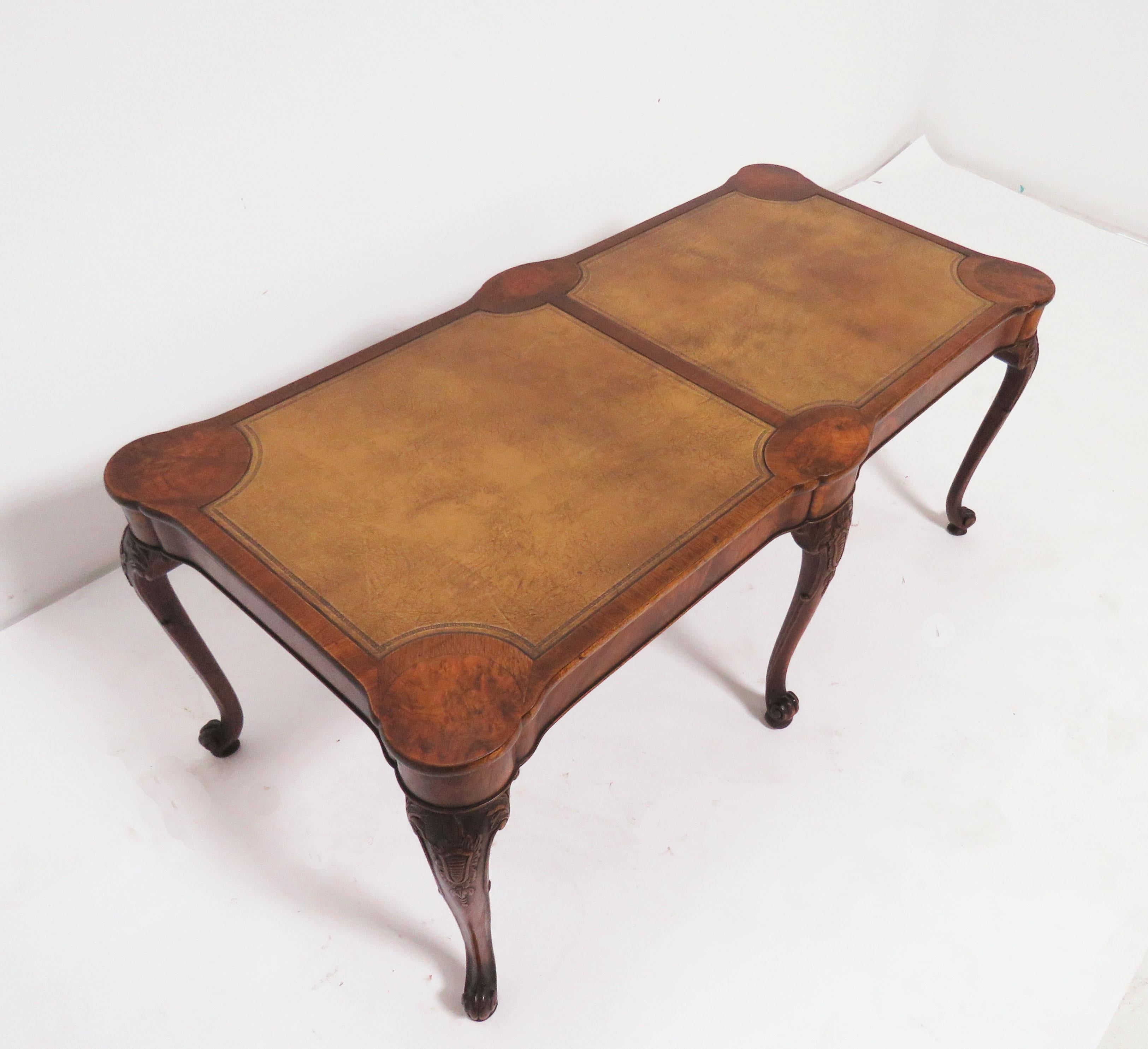 Mid-20th Century Charak Leather Topped Coffee Table in the Georgian Style, Dated 1937