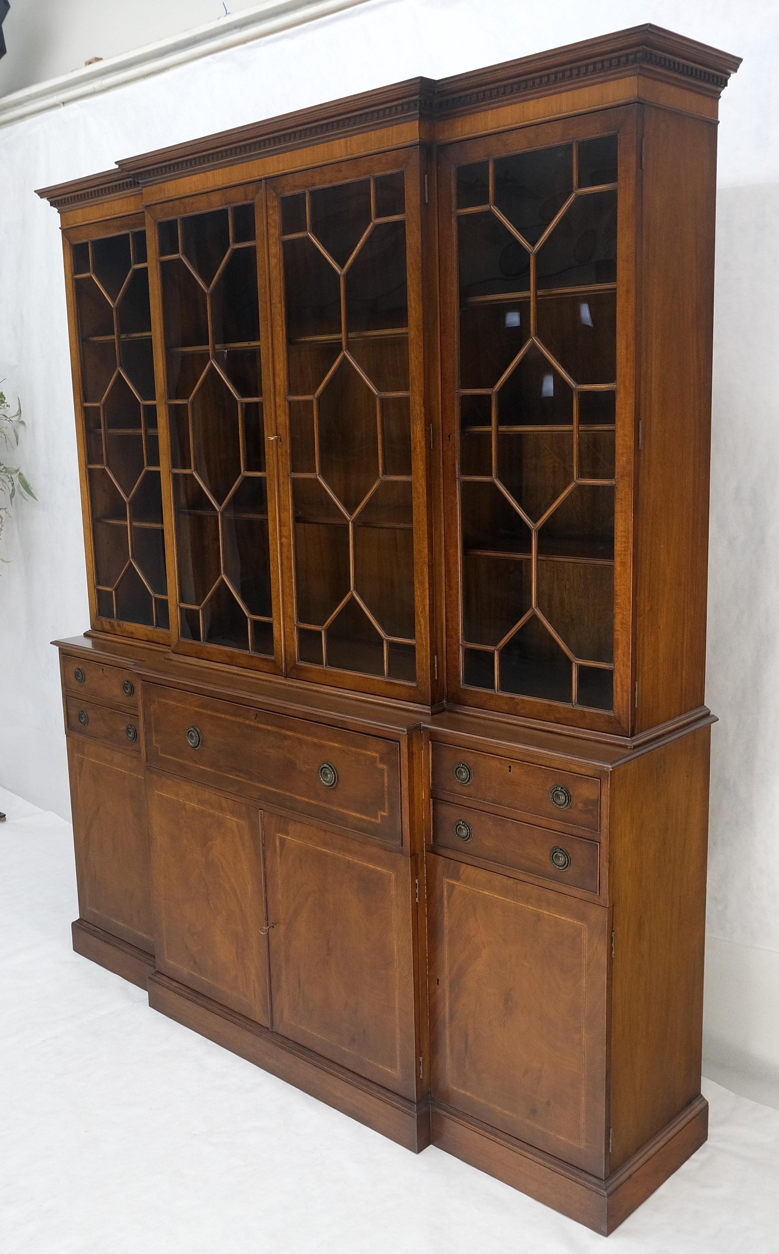 Charak Mahogany Inlaid Individual Bubble Glass Butlers Desk Breakfront Cupboard For Sale 4