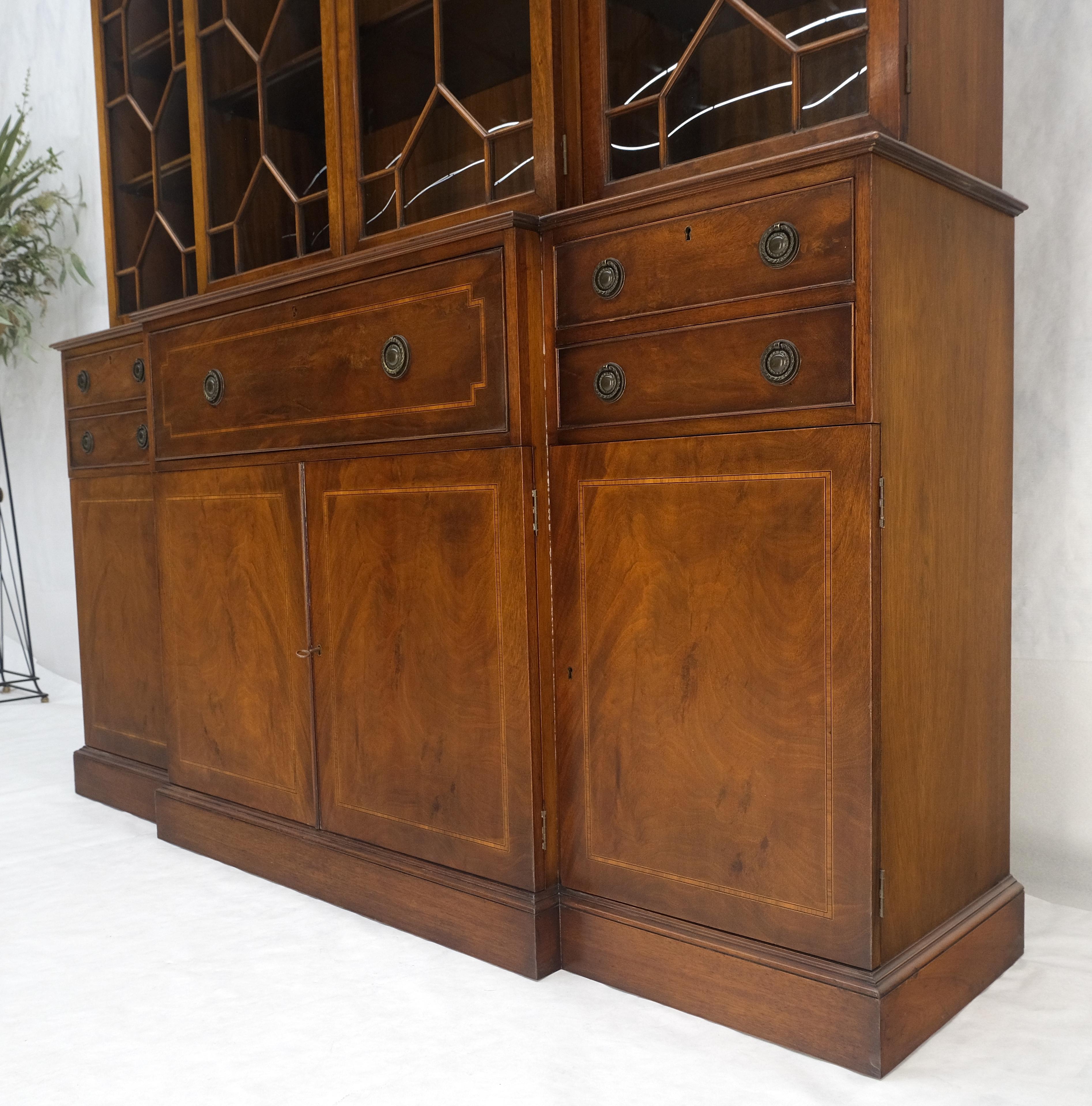 Charak Mahogany Inlaid Individual Bubble Glass Butlers Desk Breakfront Cupboard For Sale 5