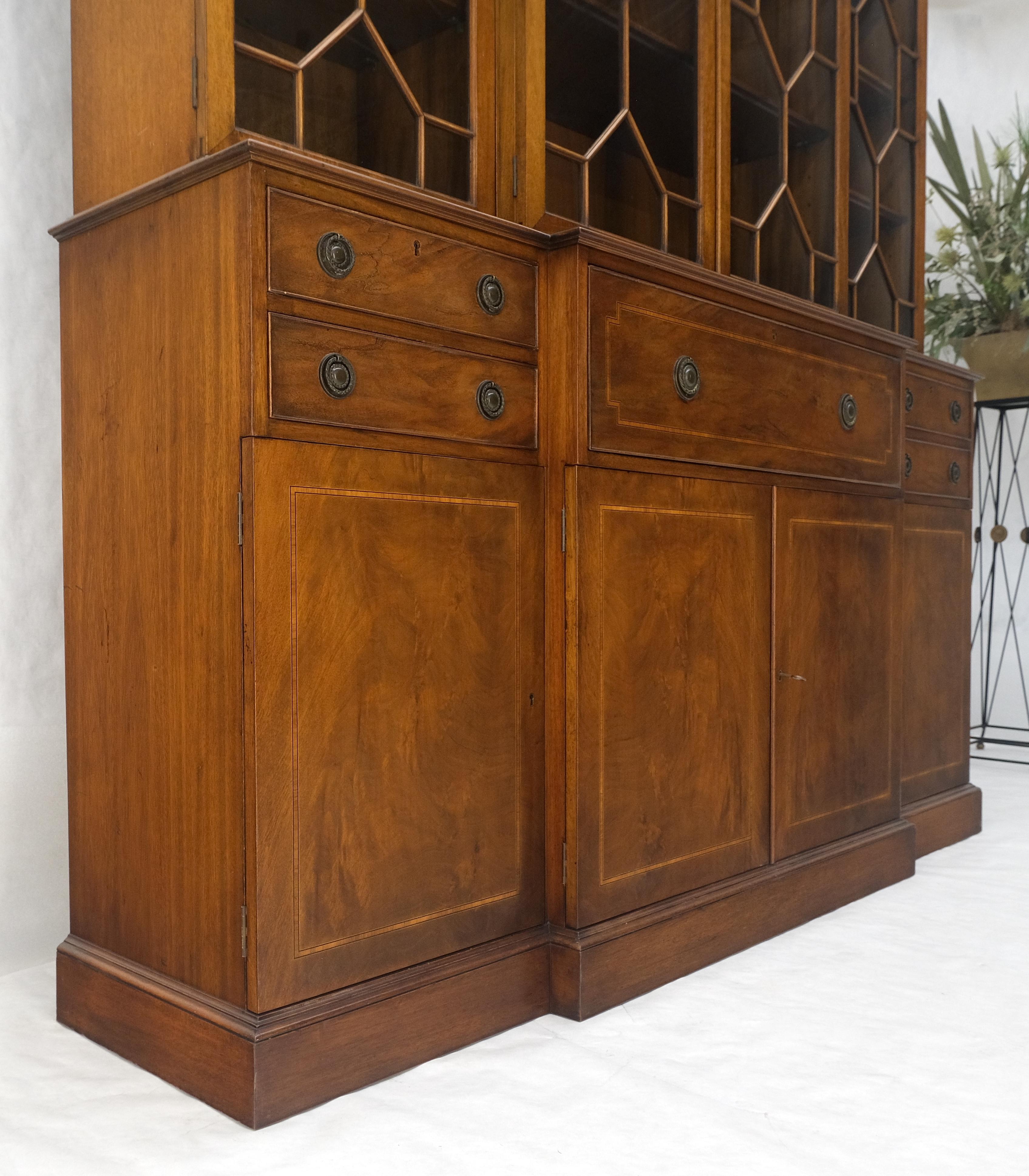 Charak Mahogany Inlaid Individual Bubble Glass Butlers Desk Breakfront Cupboard For Sale 6