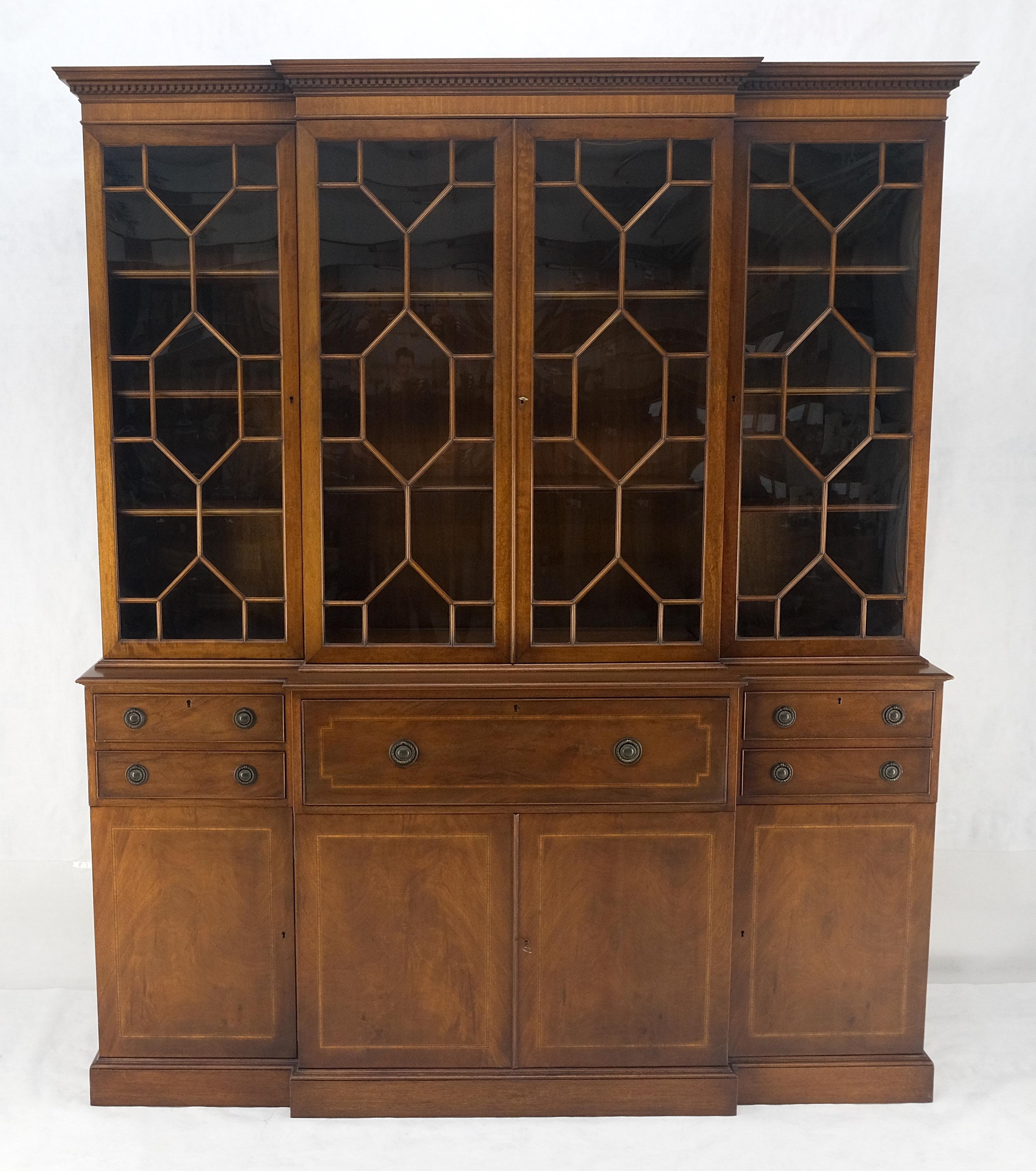 Charak Mahogany Inlaid Individual Bubble Glass Butlers Desk Breakfront Cupboard For Sale 7