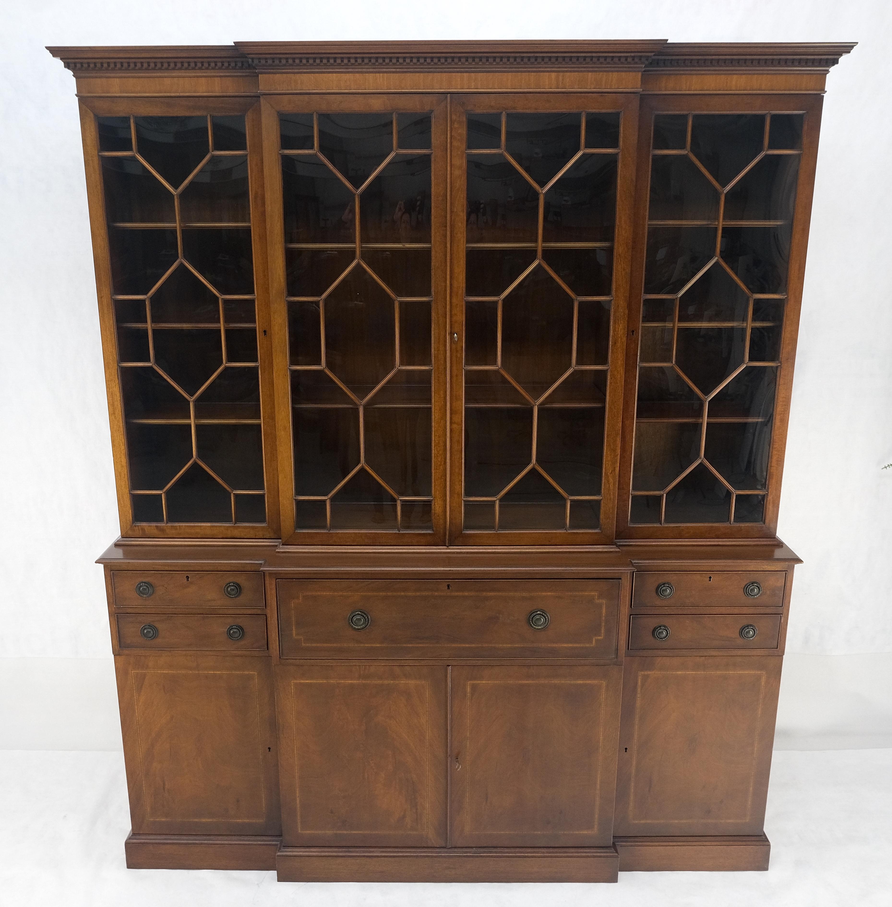 Lacquered Charak Mahogany Inlaid Individual Bubble Glass Butlers Desk Breakfront Cupboard For Sale