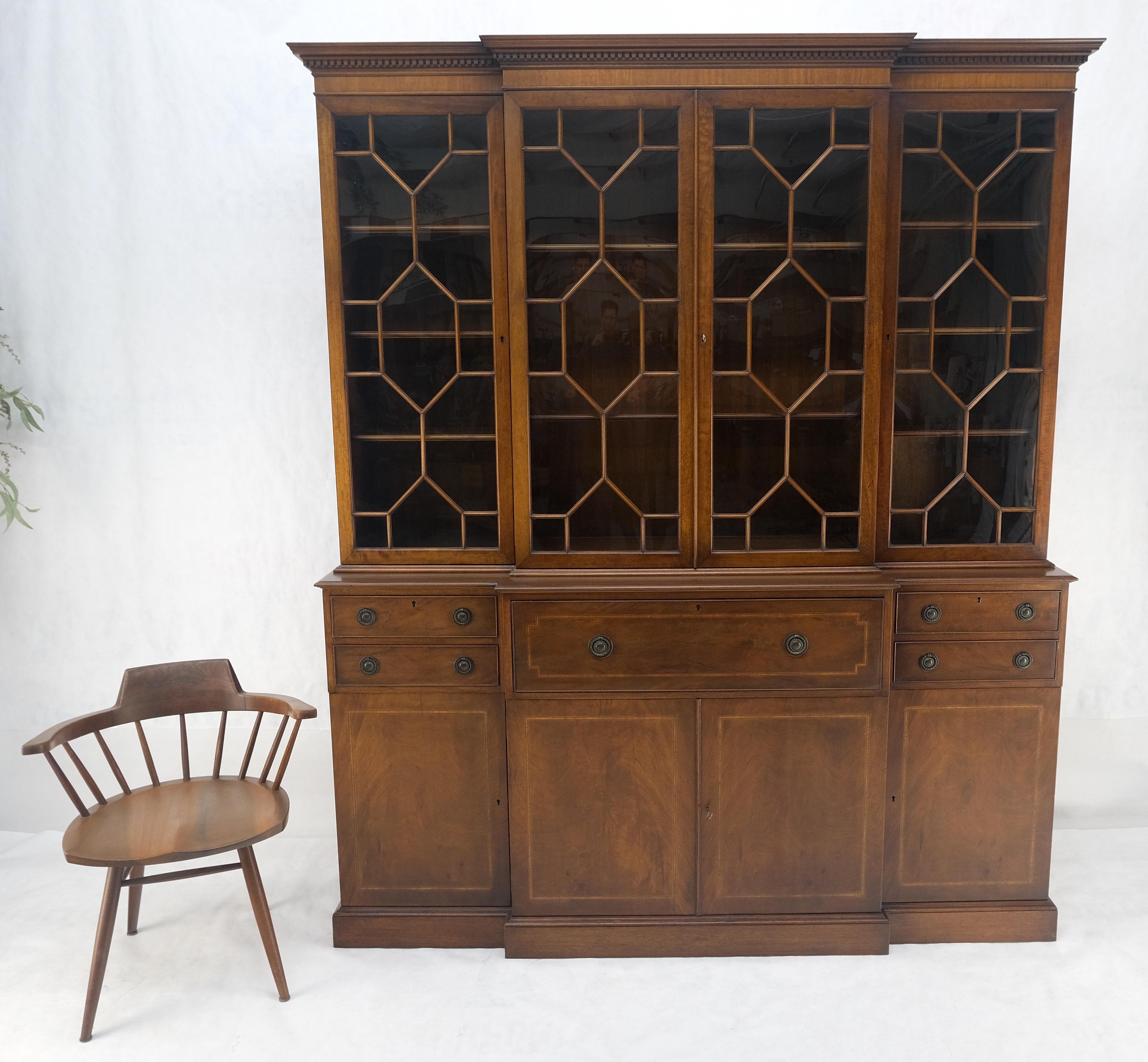 Charak Mahogany Inlaid Individual Bubble Glass Butlers Desk Breakfront Cupboard In Excellent Condition For Sale In Rockaway, NJ
