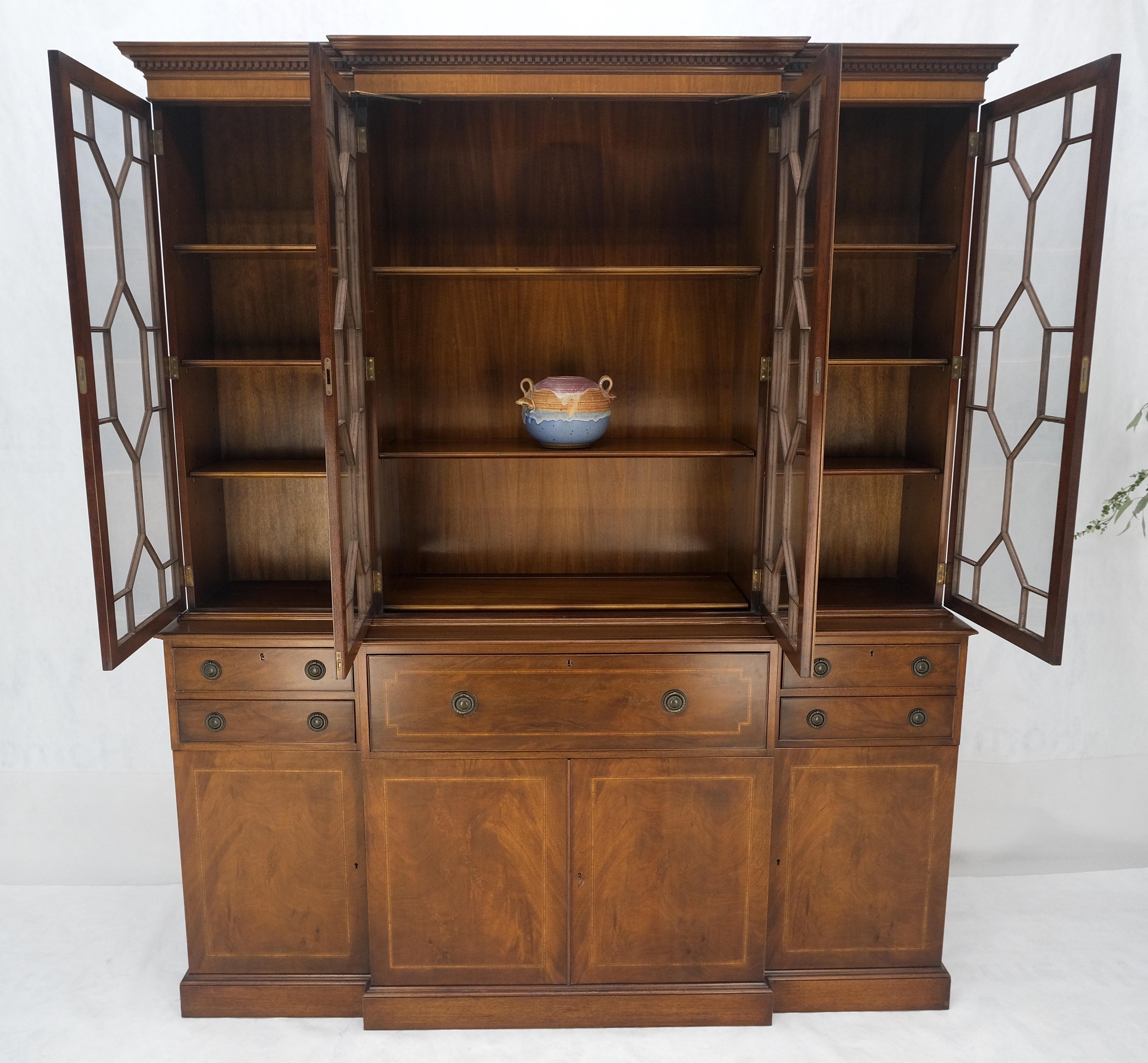 20th Century Charak Mahogany Inlaid Individual Bubble Glass Butlers Desk Breakfront Cupboard For Sale