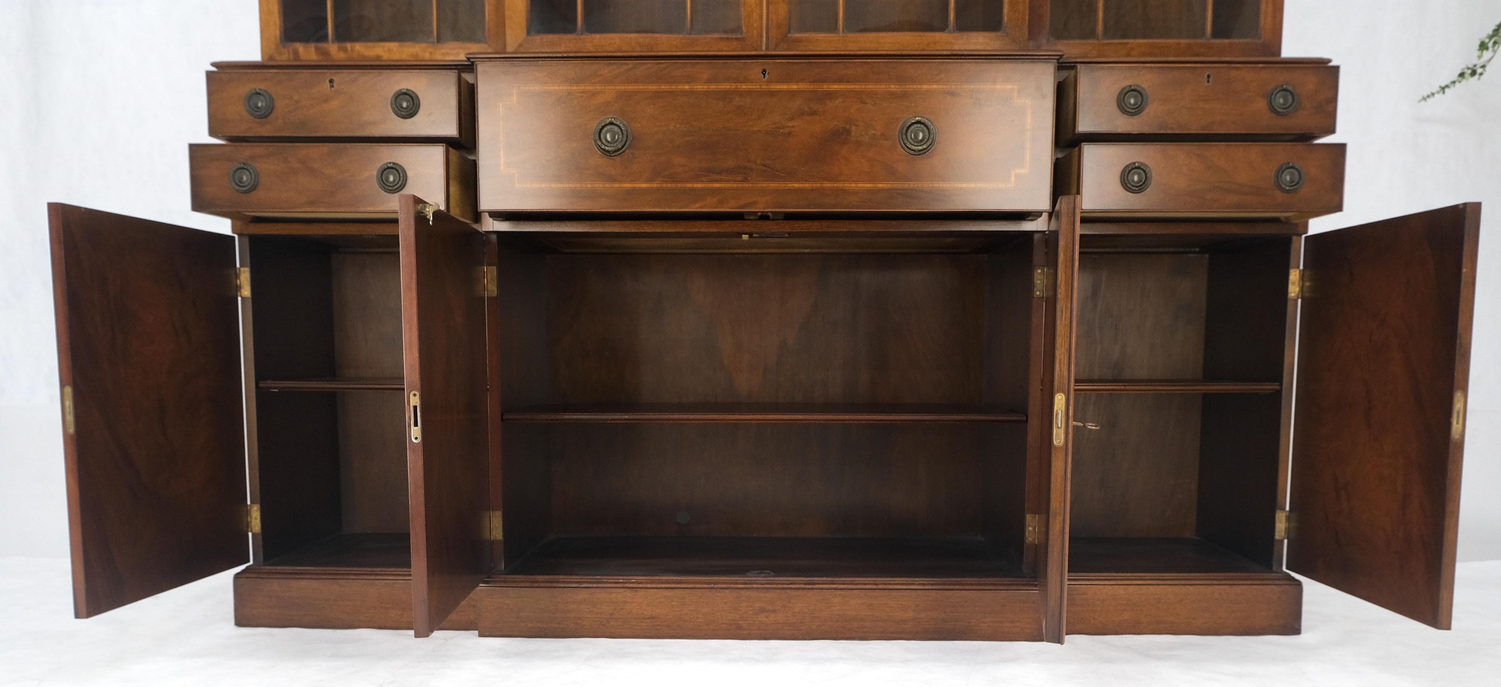 Brass Charak Mahogany Inlaid Individual Bubble Glass Butlers Desk Breakfront Cupboard For Sale