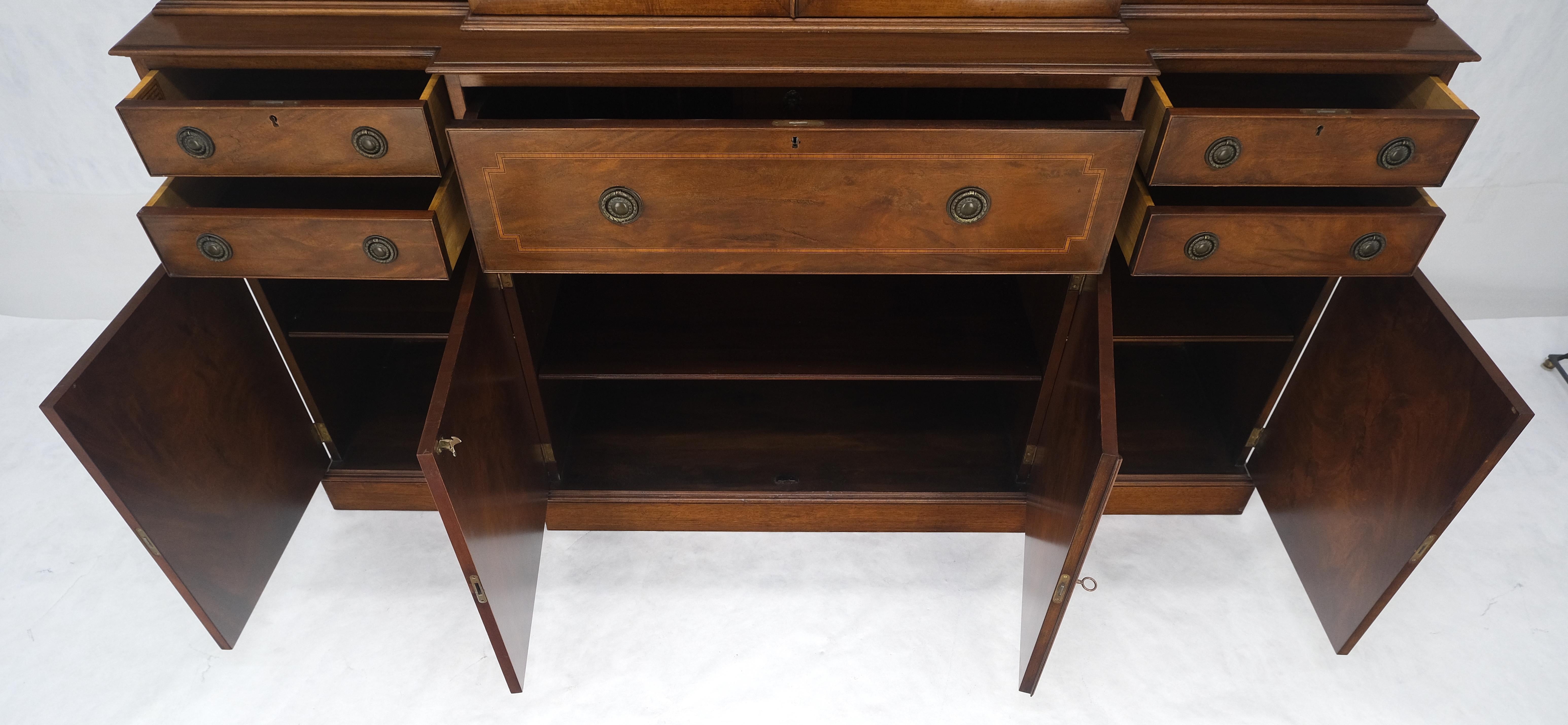 Charak Mahogany Inlaid Individual Bubble Glass Butlers Desk Breakfront Cupboard For Sale 1