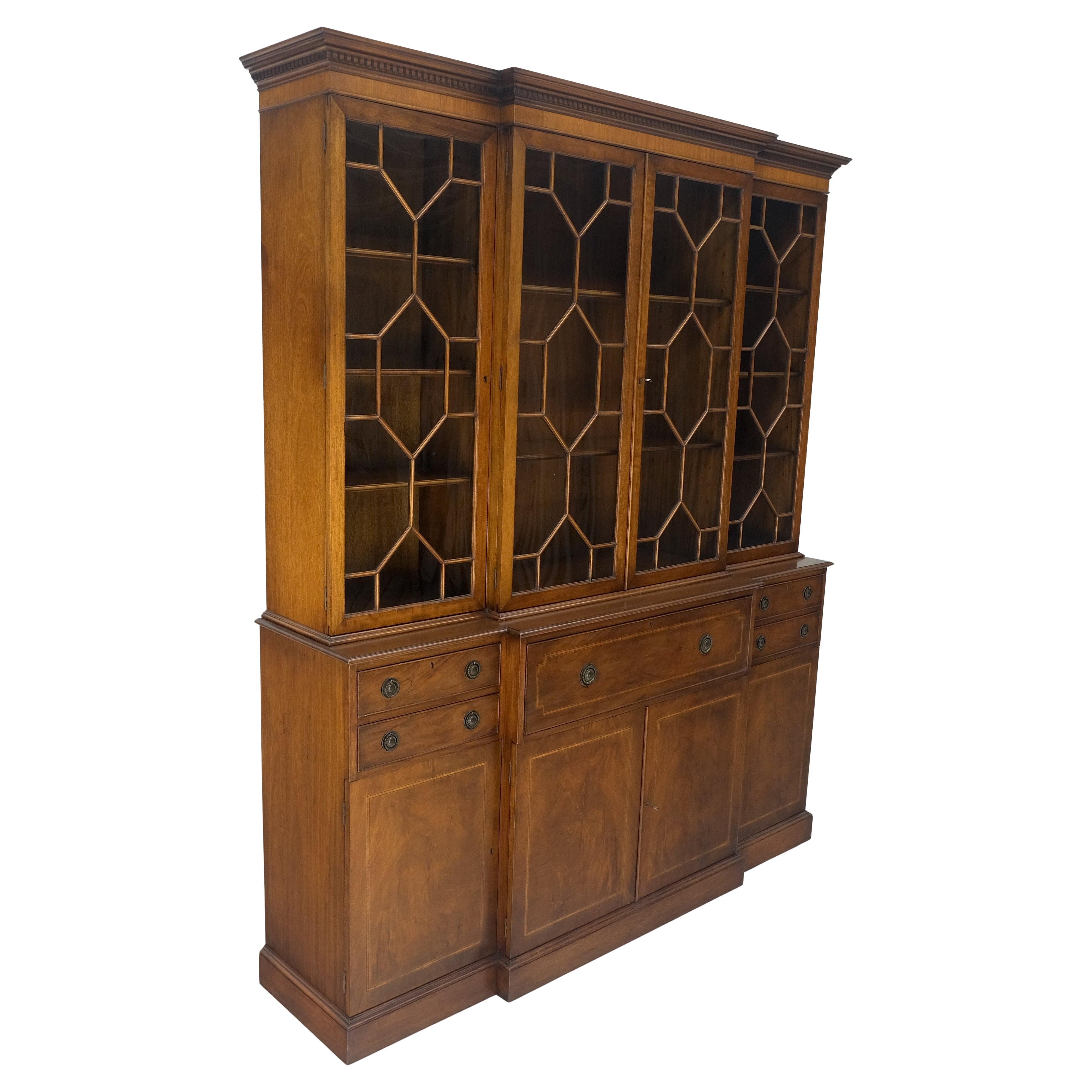 Charak Mahogany Inlaid Individual Bubble Glass Butlers Desk Breakfront Cupboard