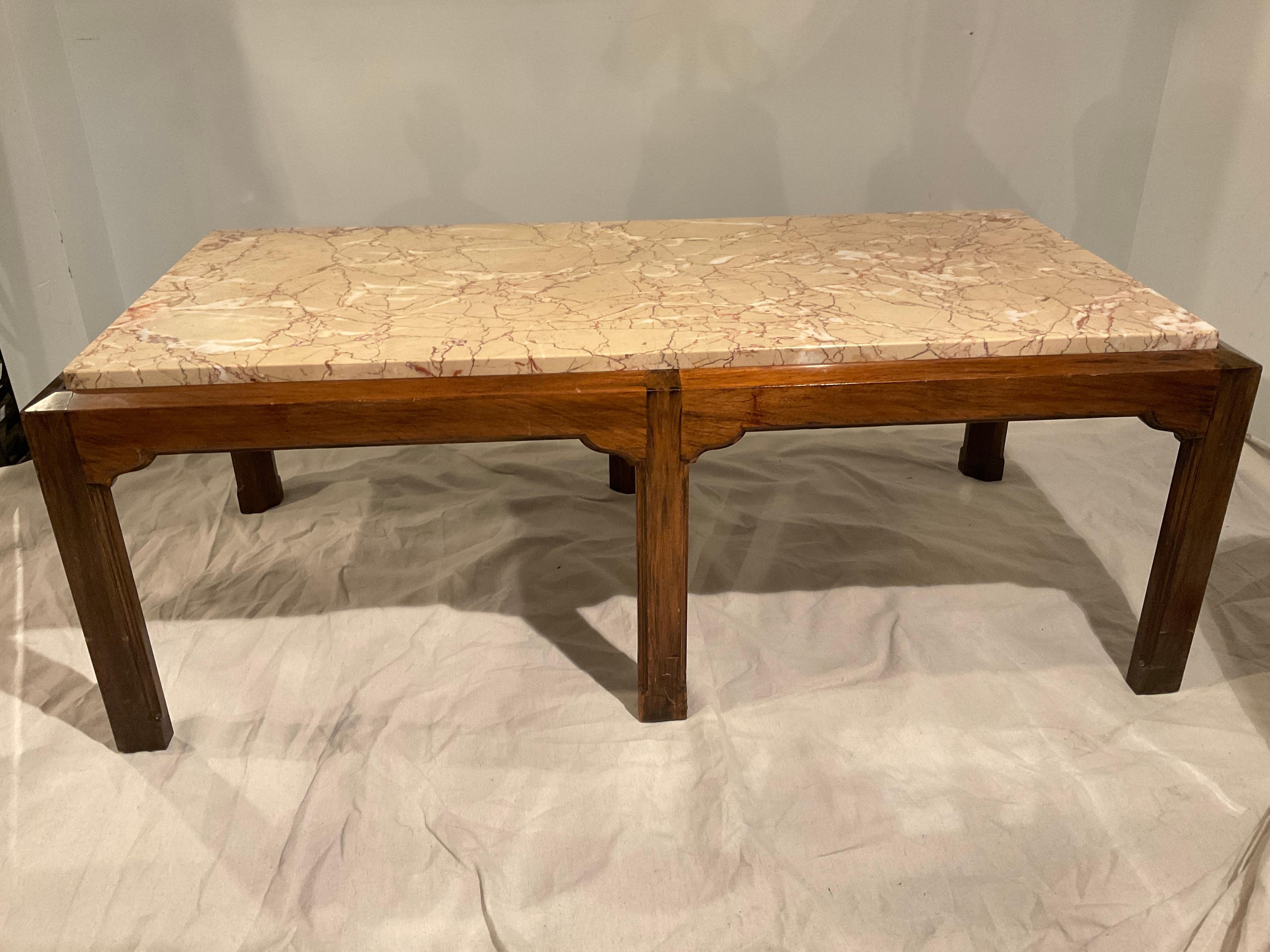 Charak Marble Top Coffee Table On Wood Base For Sale 2