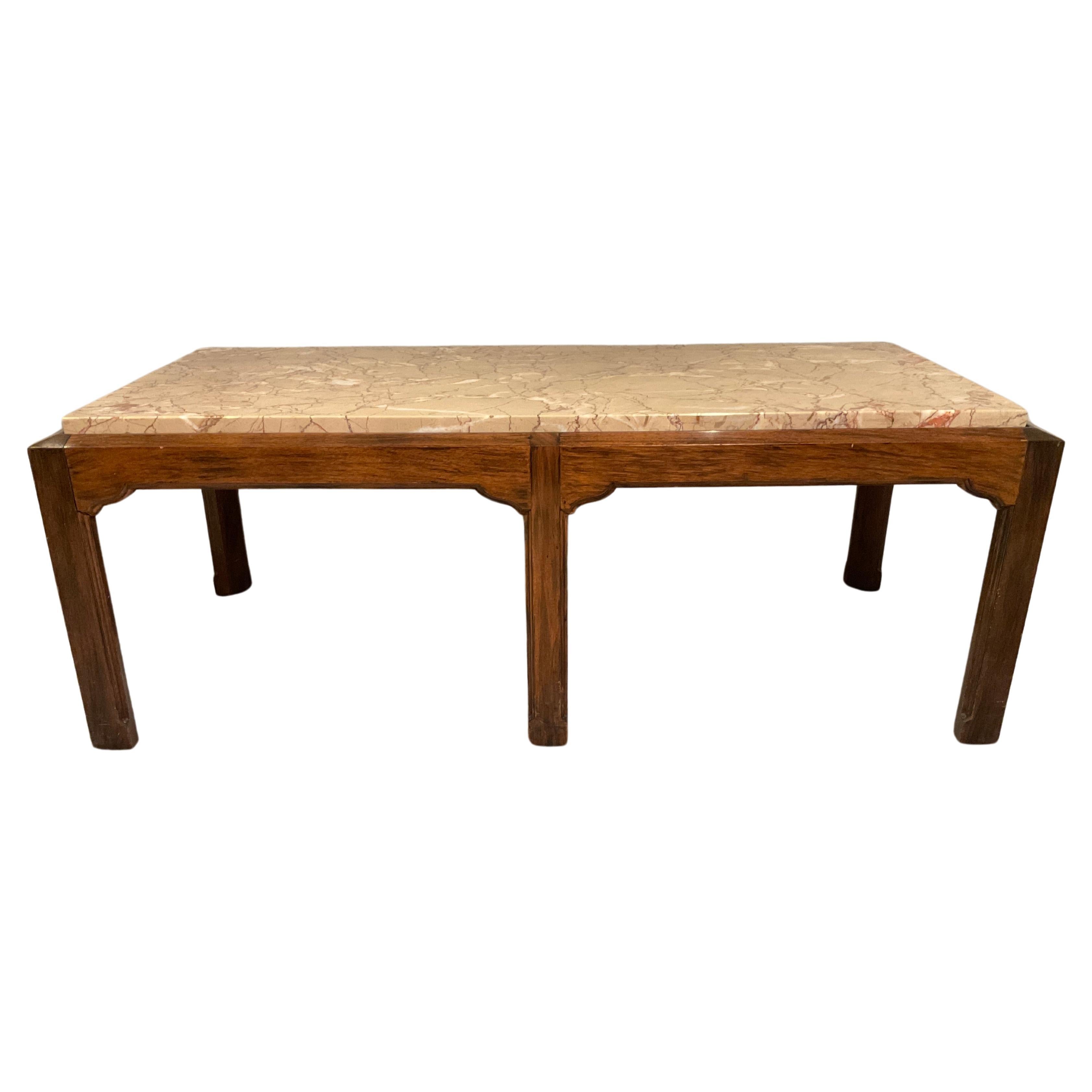 Charak Marble Top Coffee Table On Wood Base For Sale