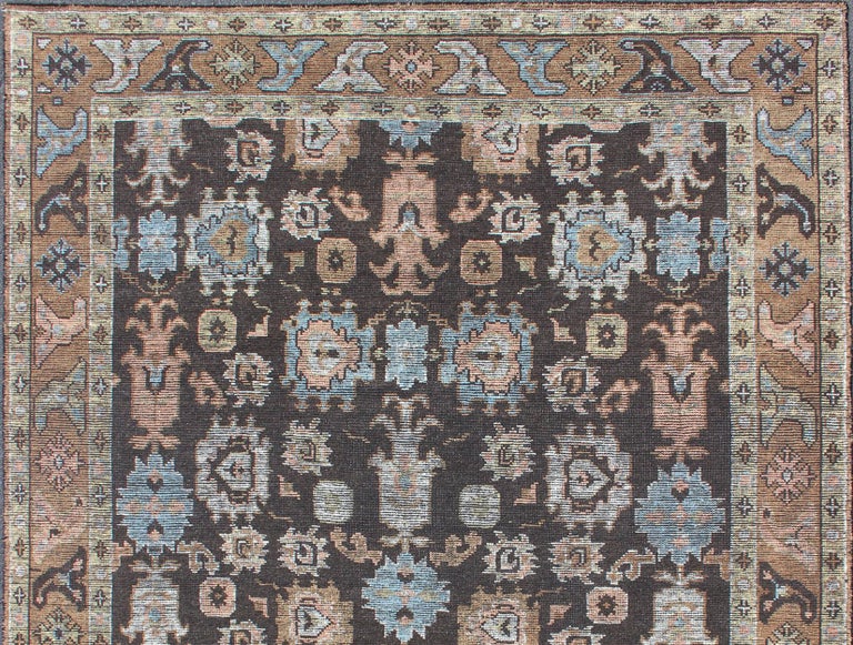 Charcoal and Black Background Distressed Rug with Multi-Colored Modern ...