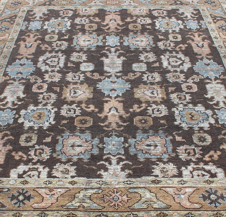 Charcoal and Black Background Distressed Rug with Multi-Colored Modern ...