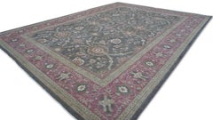 Charcoal and Dusty Raspberry Sultanabad Floral Wool Rug – 8'10" x 12'