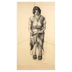 Charcoal and Pencil Drawing Painted and Signet F. Casorati 40's