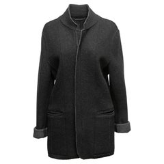 Charcoal Armani Collezioni Wool Zip-Up Jacket Size US L