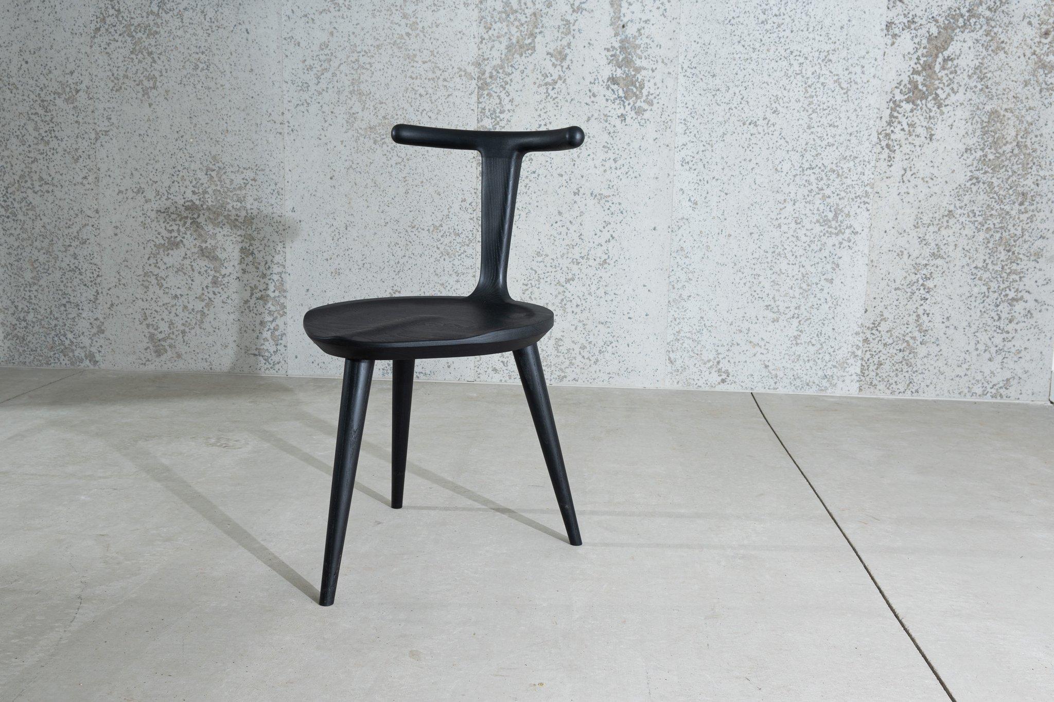 Post-Modern Charcoal Ash Oxbend Chair 3 Legs by Fernweh Woodworking For Sale