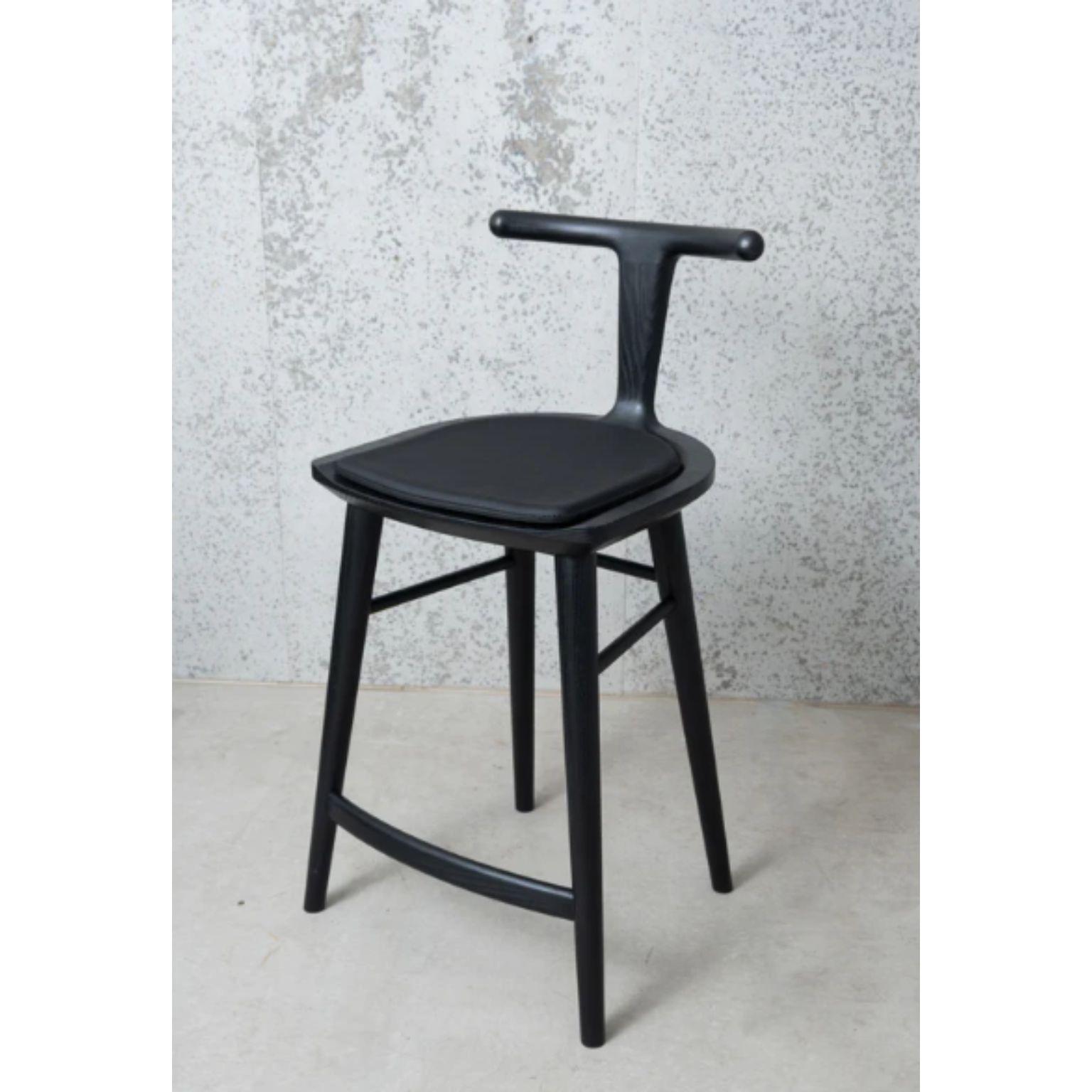 Modern Charcoal Ash Oxbend Stool with Leather Seat Pad by Fernweh Woodworking