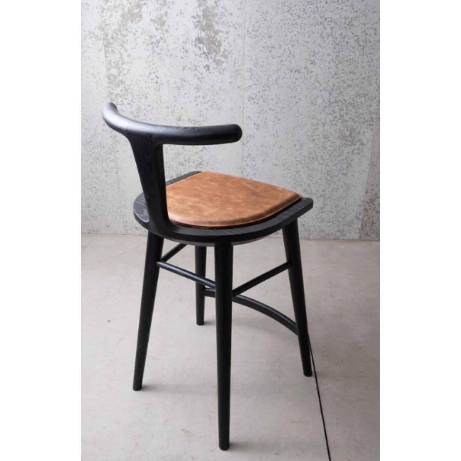 Other Charcoal Ash Oxbend Stool with Leather Seat Pad by Fernweh Woodworking