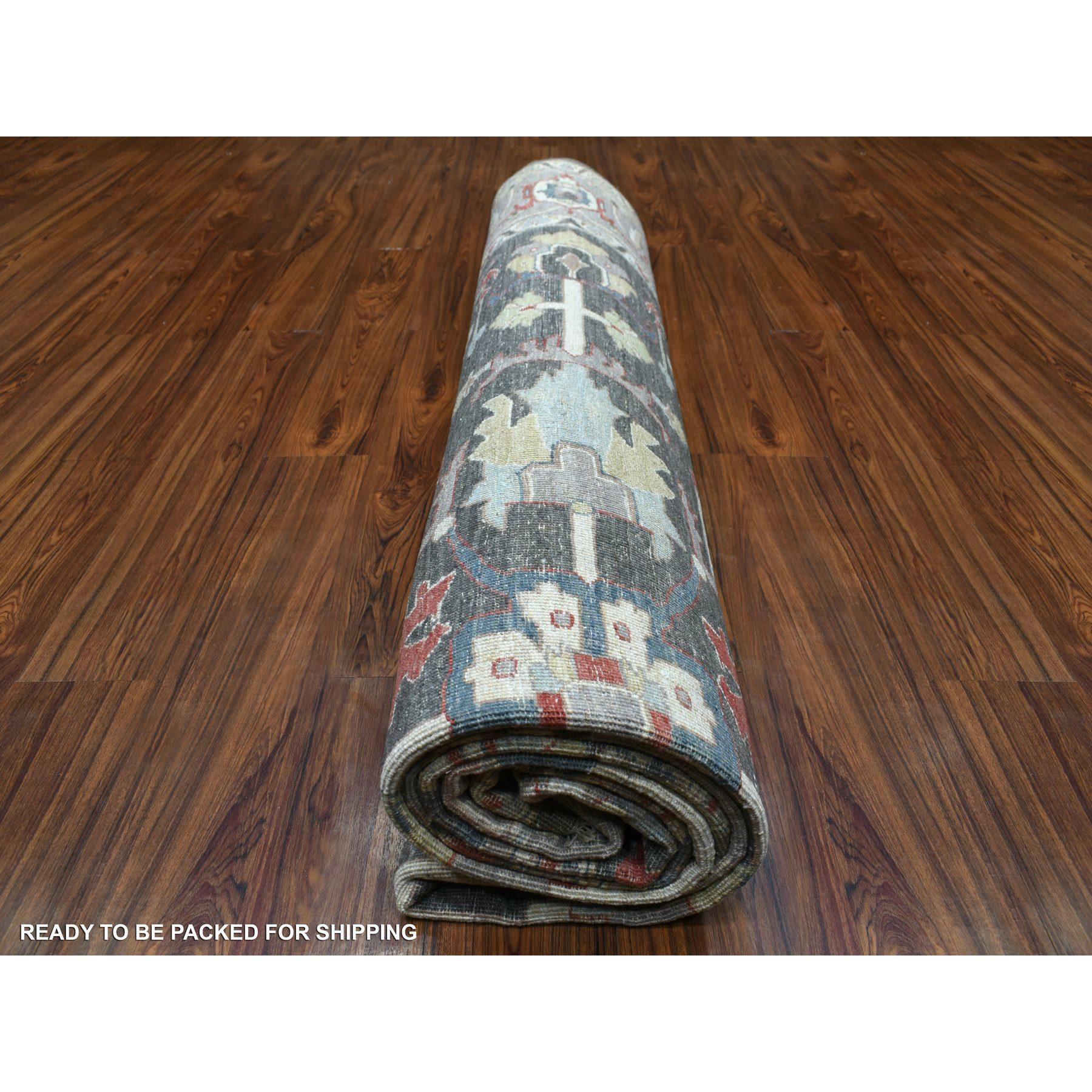 Tappeto Afghano Peshawar Extra Soft in lana annodata a mano, nero carbone, 9'3