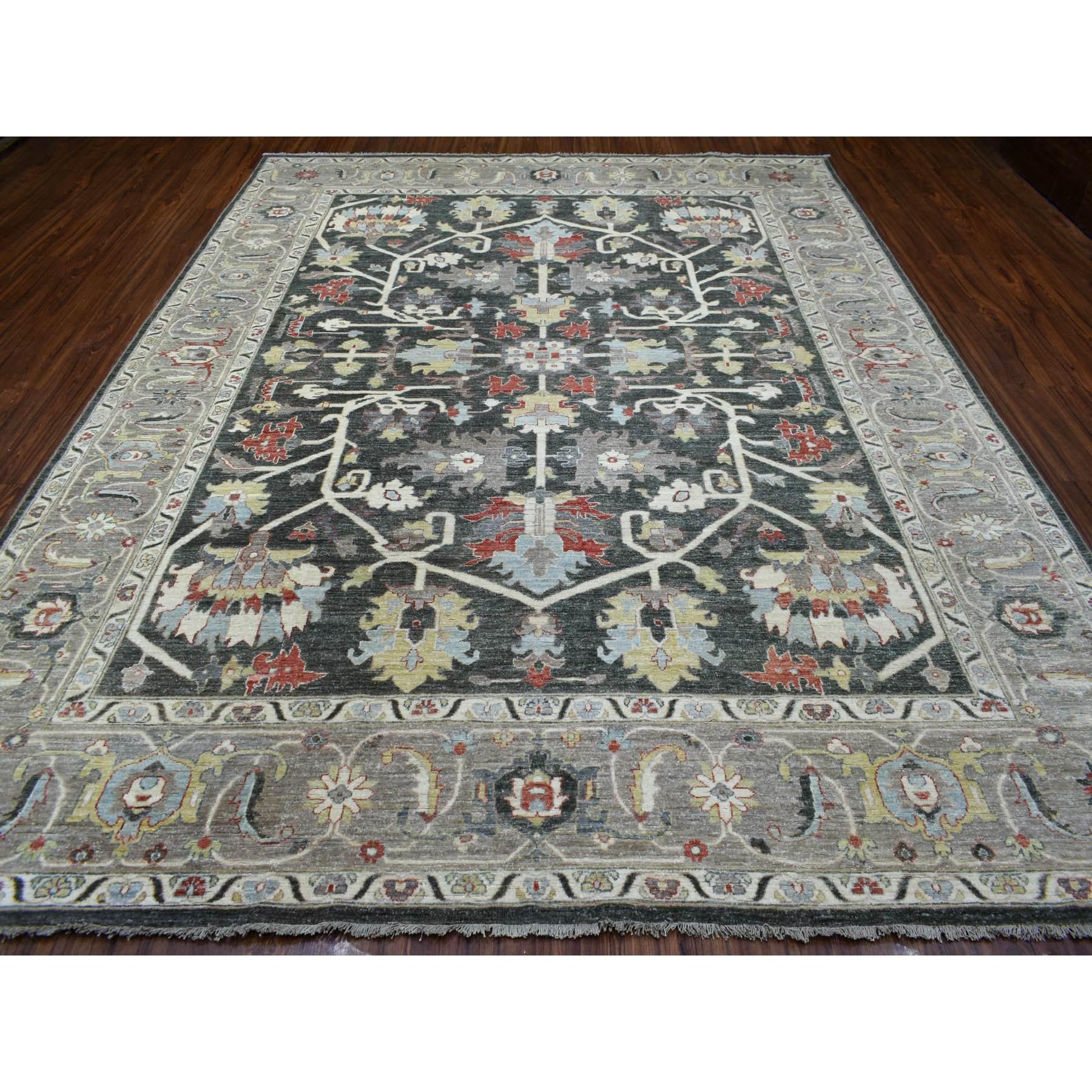 Oushak Noir anthracite Afghan Peshawar Extra Soft Wool Tapis noué à la main 9'3
