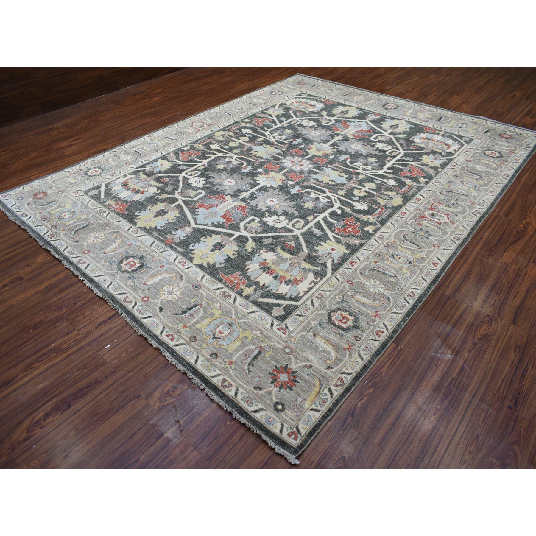 Noué à la main Noir anthracite Afghan Peshawar Extra Soft Wool Tapis noué à la main 9'3