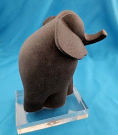 Signed Charcoal-Black Elephant Sculpture by Cristina Puell