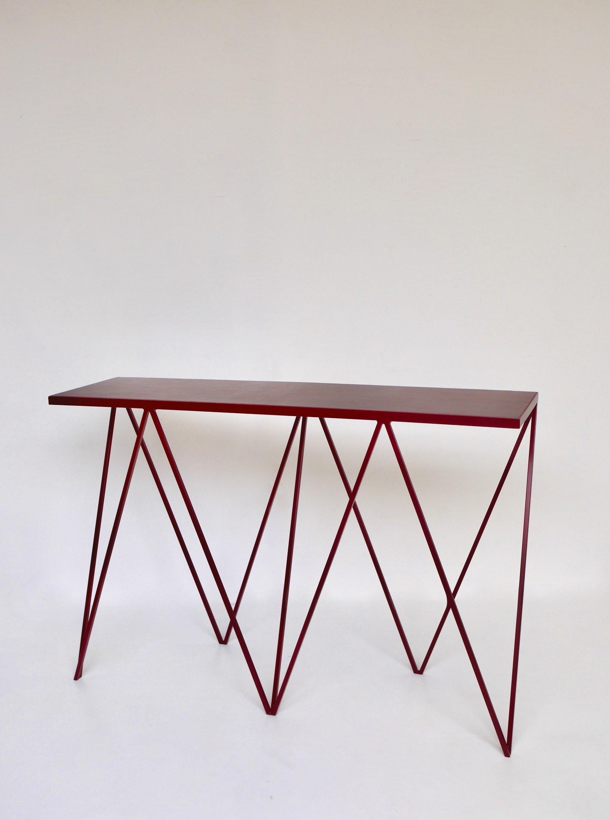 Charcoal Black Giraffe Console Table with Linseed Linoleum Table Top For Sale 5