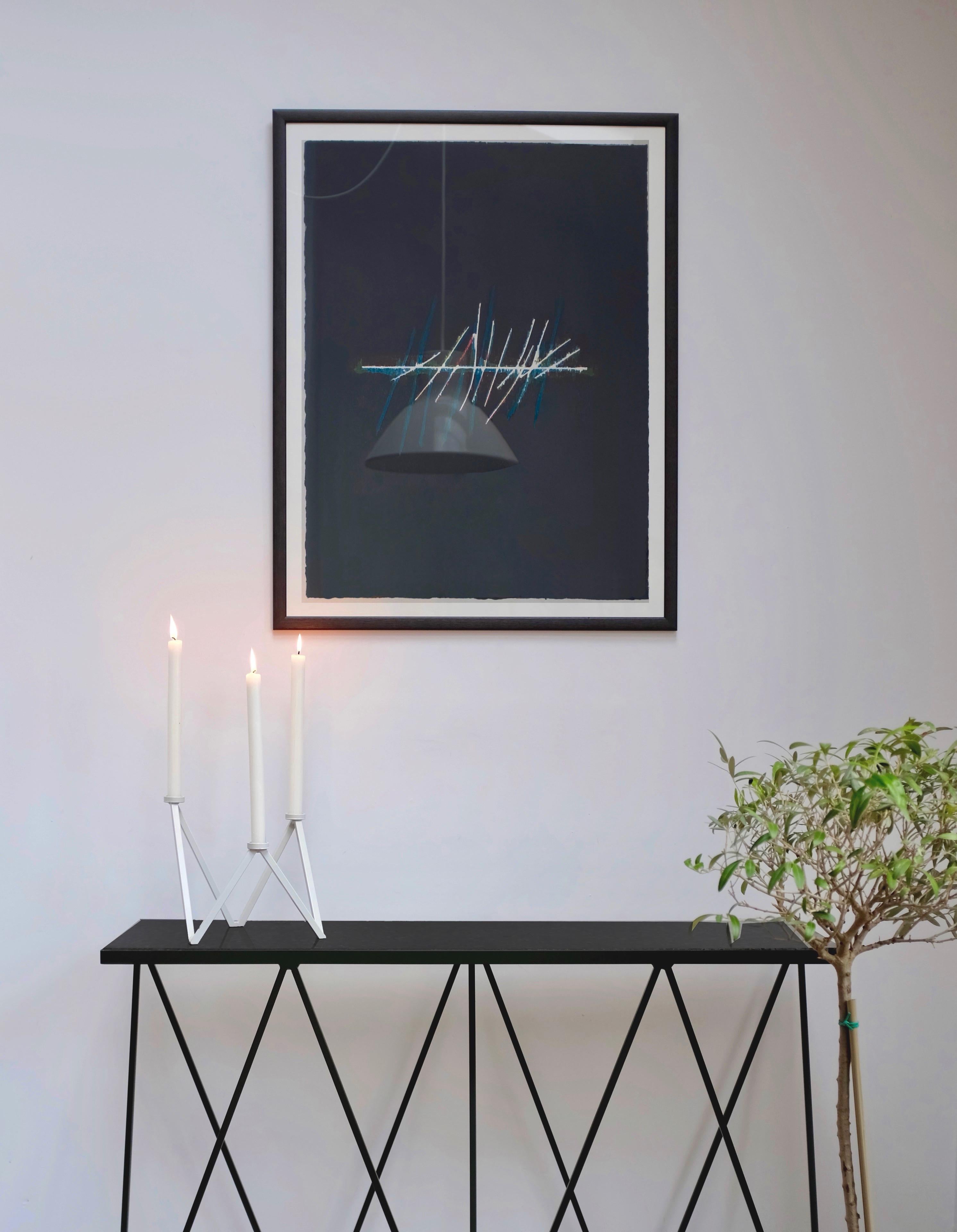 Modern Charcoal Black Giraffe Console Table with Linseed Linoleum Table Top For Sale