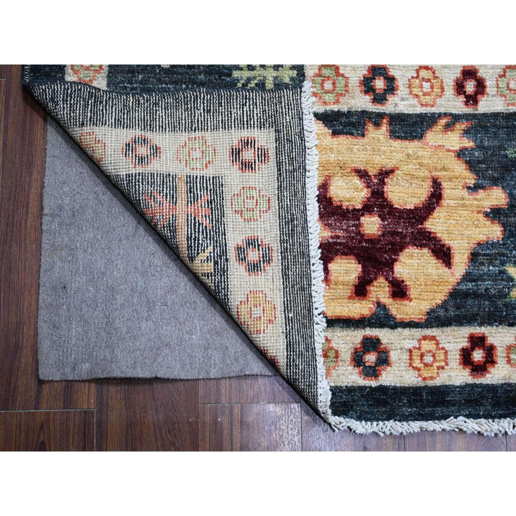 Alfombra Oriental Anudada a Mano de Lana Afgana Angora Oushak Negro Carbón 11'10 