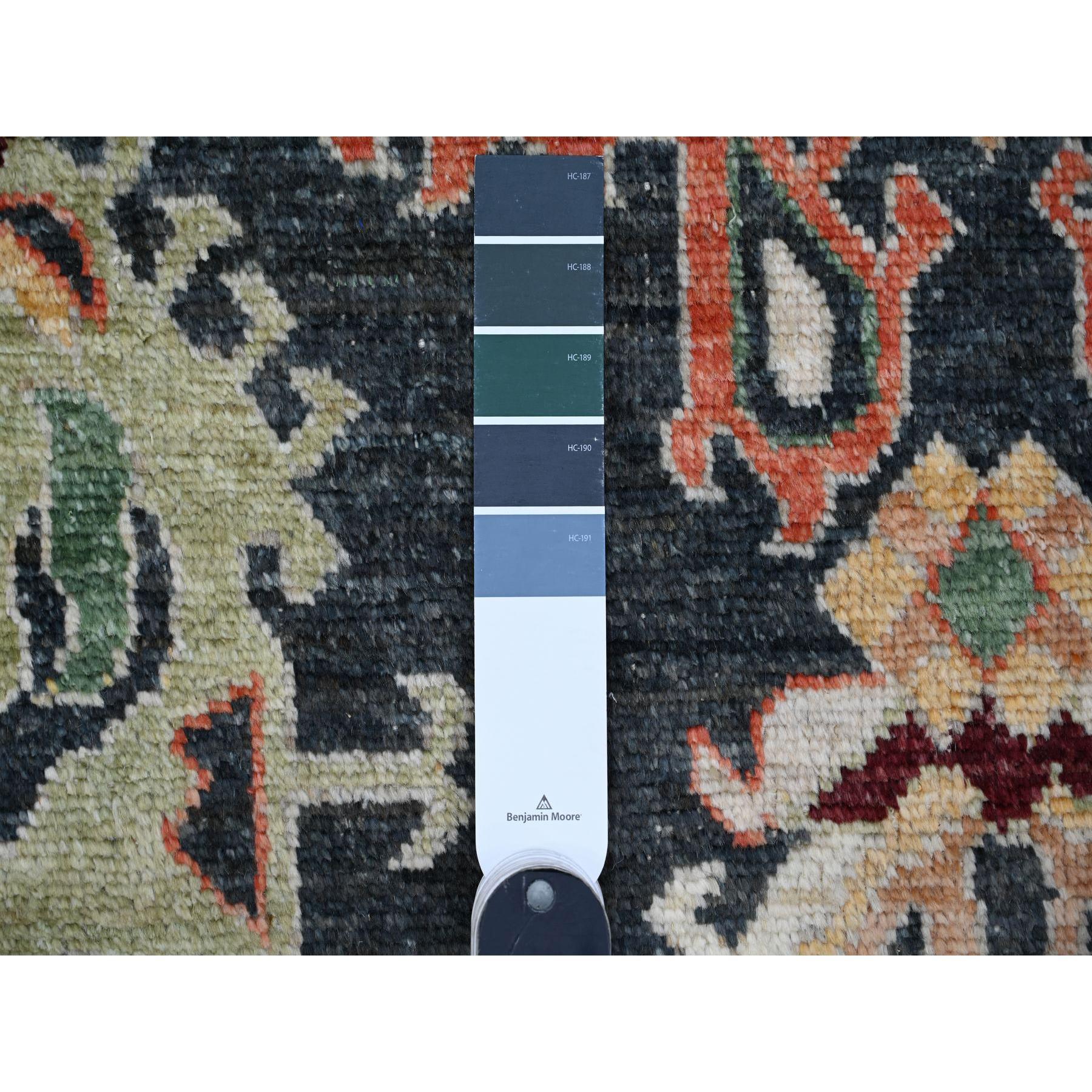 Alfombra Oriental Anudada a Mano de Lana Afgana Angora Oushak Negro Carbón 11'10 
