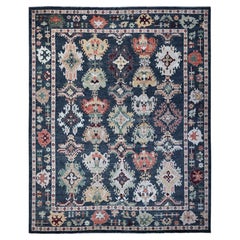 Charcoal Black Hand Knotted Afghan Wool Angora Oushak Oriental Rug 11'10"x14'5"