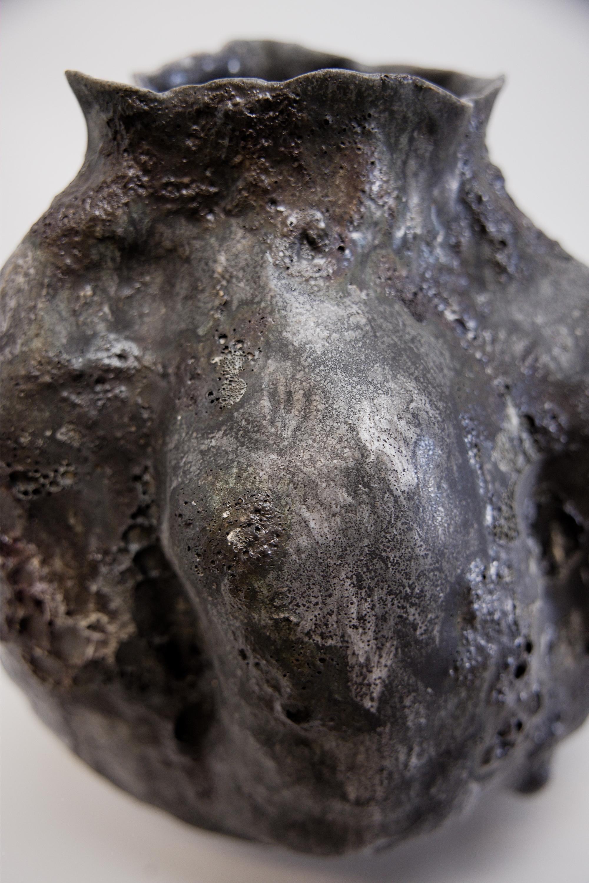 Contemporary Charcoal Black Lava Gourd Vase For Sale
