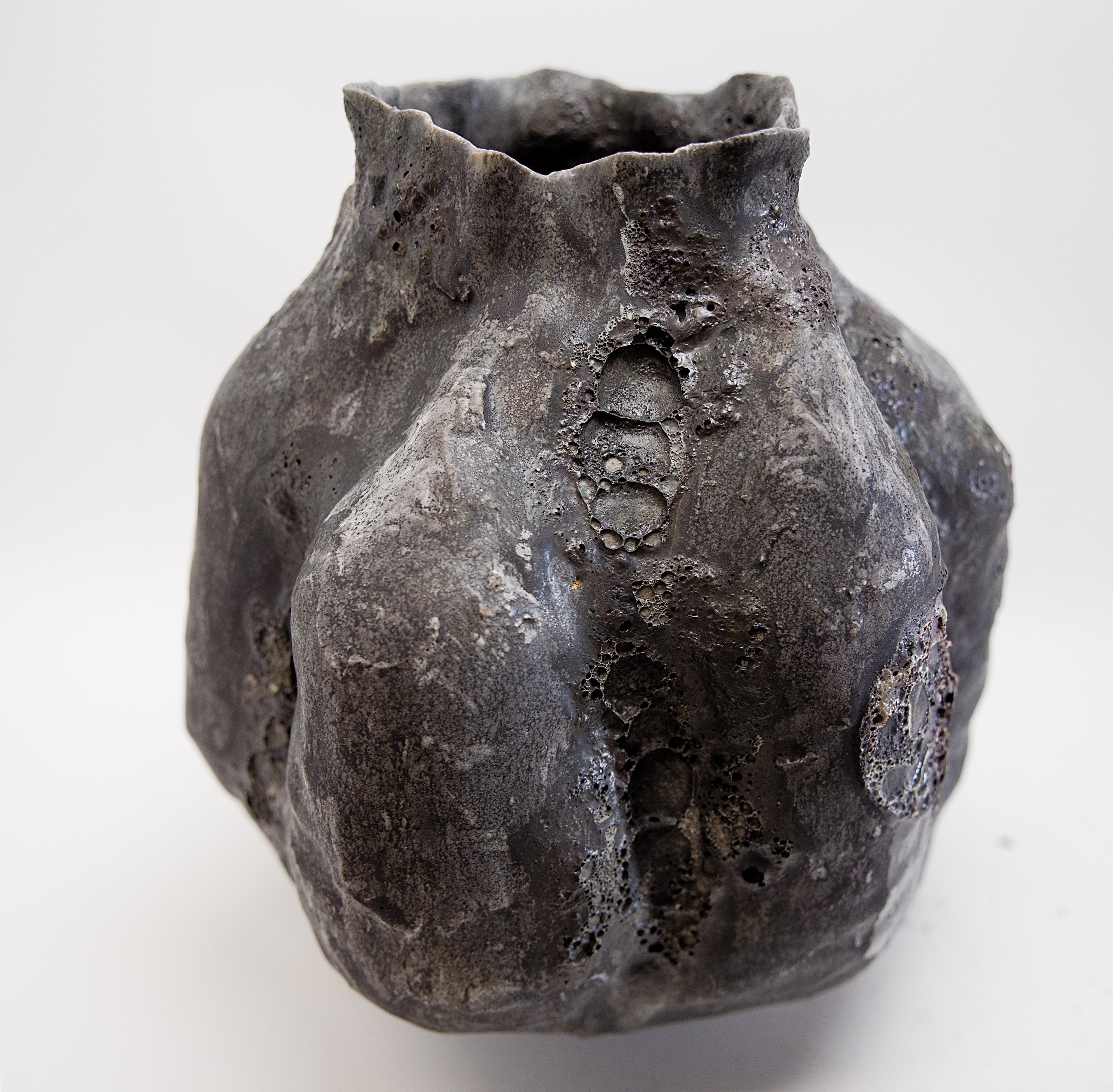 Ceramic Charcoal Black Lava Gourd Vase For Sale