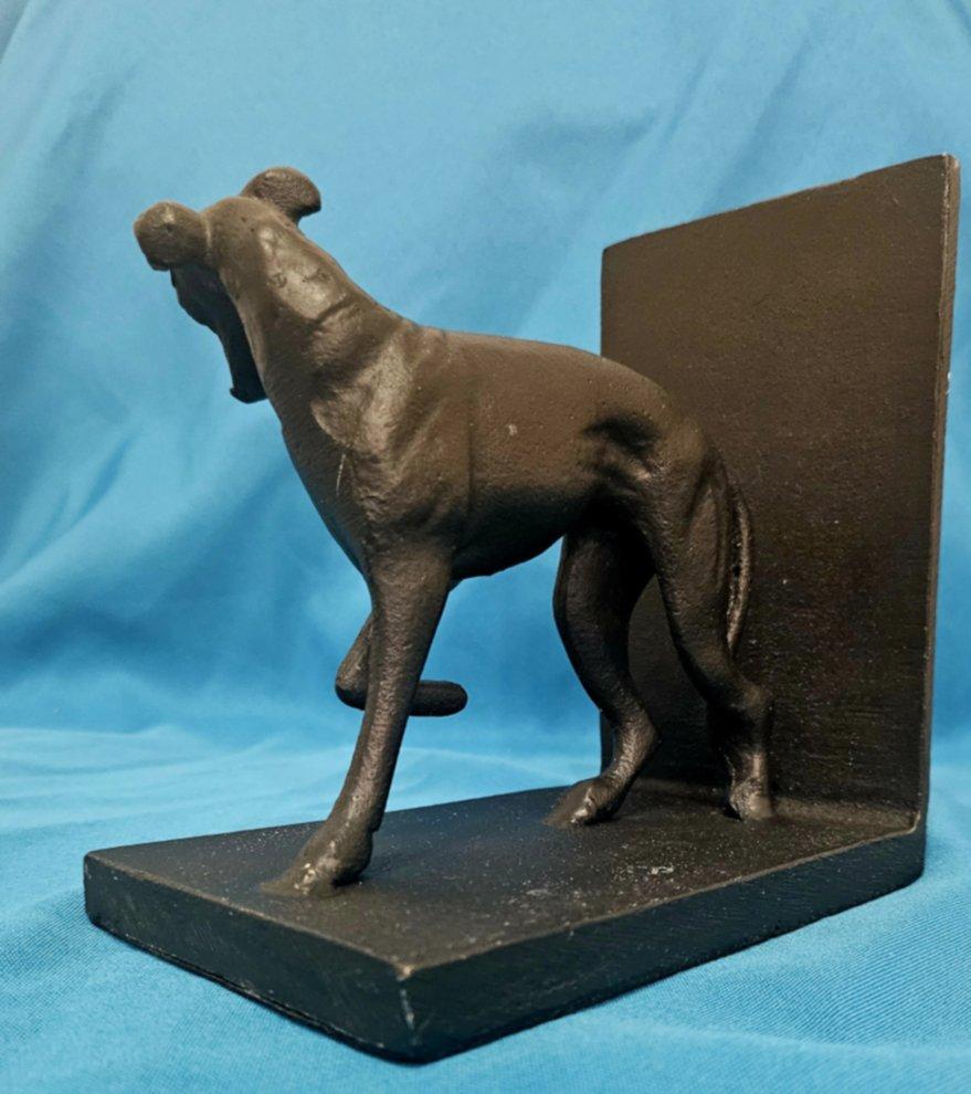 VENDITA CHIUSA Fermalibri scultoreo in metallo nero carbone con levriero/hippet In condizioni discrete in vendita a Warrenton, OR