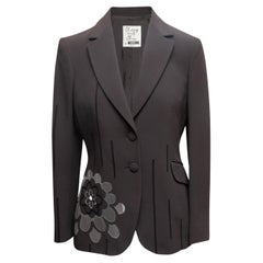 Blazer Moschino Cheap and Chic con applicazioni floreali, color carbone e nero, taglia IT 42