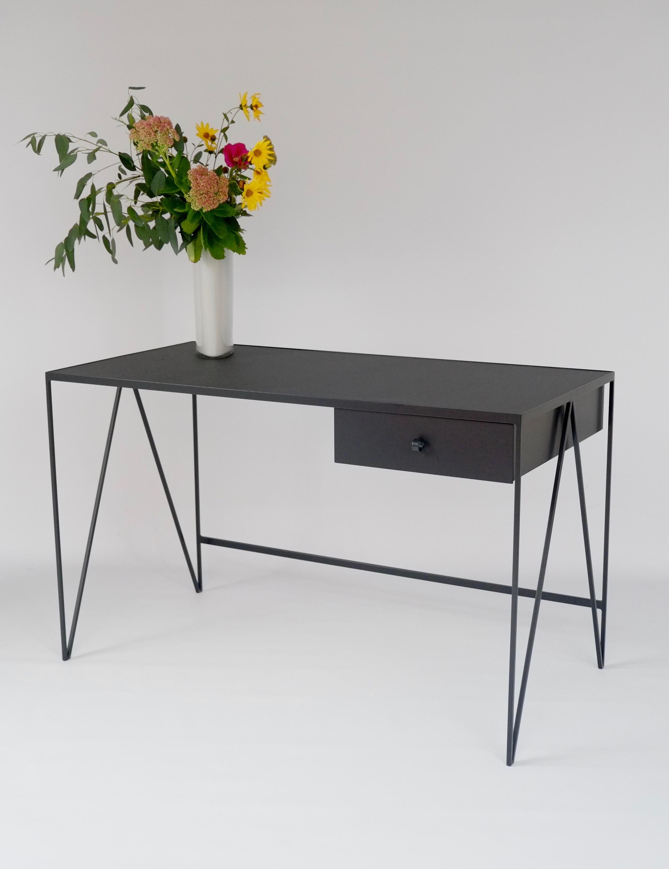 British Charcoal Black Study Desk with Drawer, Customizable For Sale