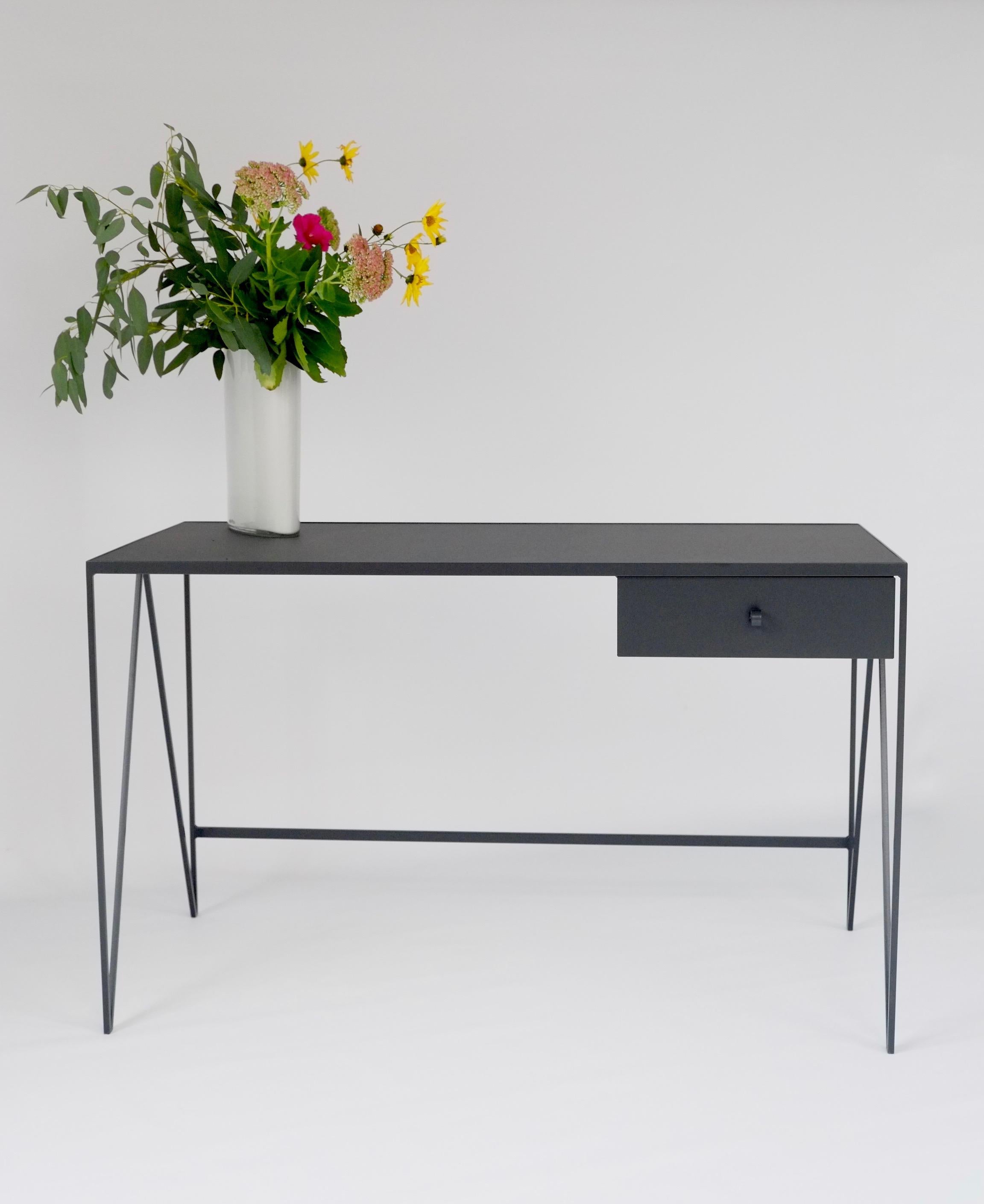 Charcoal Black Study Desk with Drawer, Customizable In New Condition For Sale In Leicester, GB