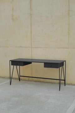 Charcoal Black Study Desk with Linoleum Table Top & Two Drawers - Customizable