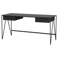 Charcoal Black Study Desk with Linoleum Table Top & Two Drawers - Customizable