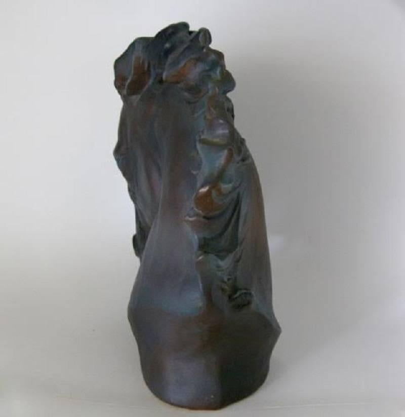 Charcoal Bronze-Glazed Ceramic Horse Head Bust 1