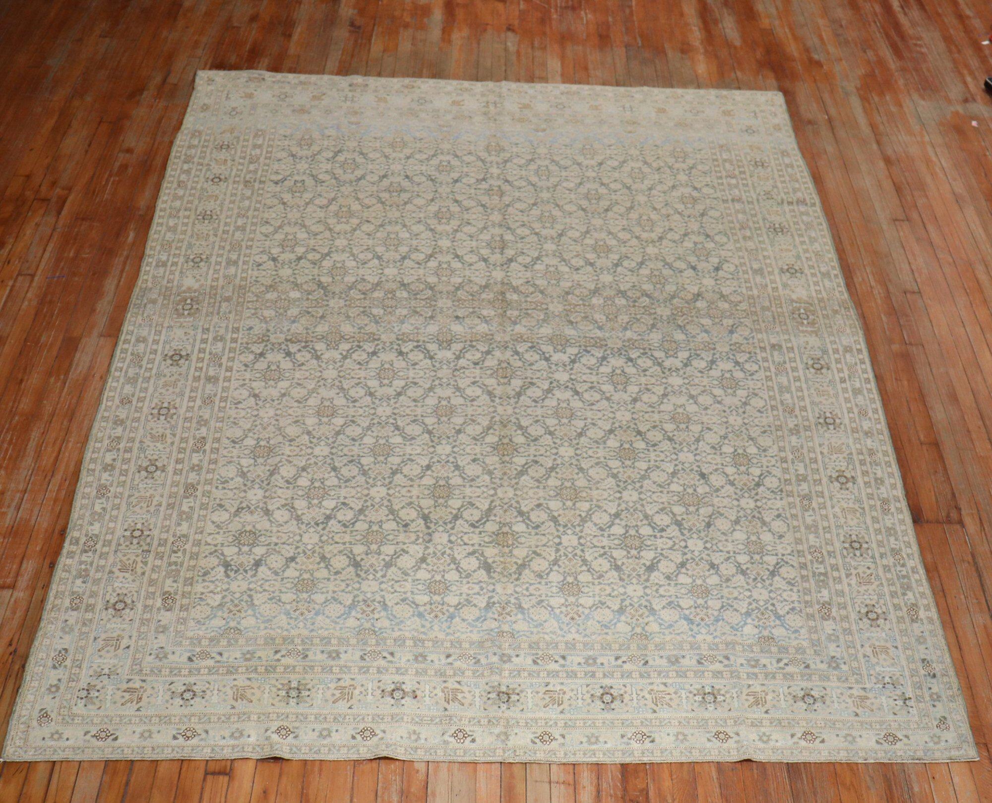 Charcoal Brown Green Blue Antique Persian Tabriz Room Size Rug For Sale 3