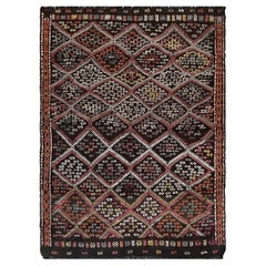 Kilim turc vintage brun anthracite • Tapis brodé (4′×5′) • 1940s