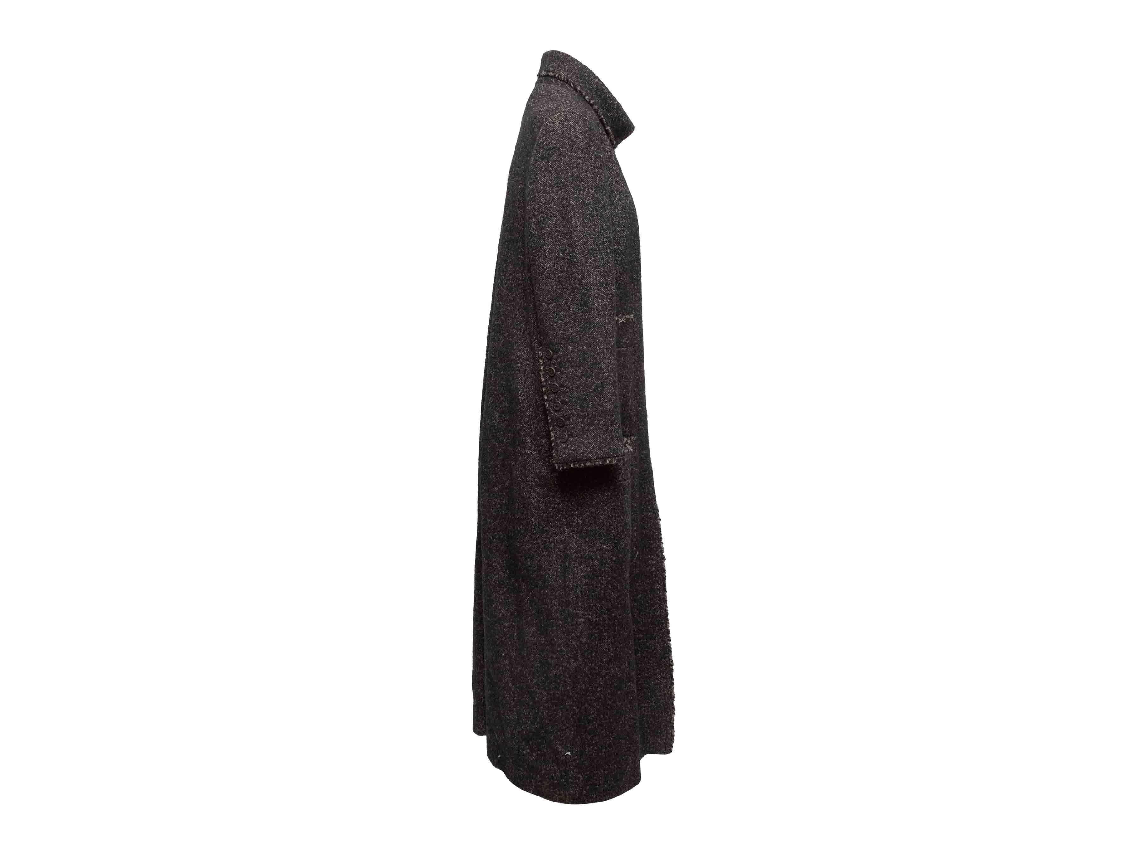 Black Charcoal Chanel Herringbone Long Wool Coat Size FR 46 For Sale